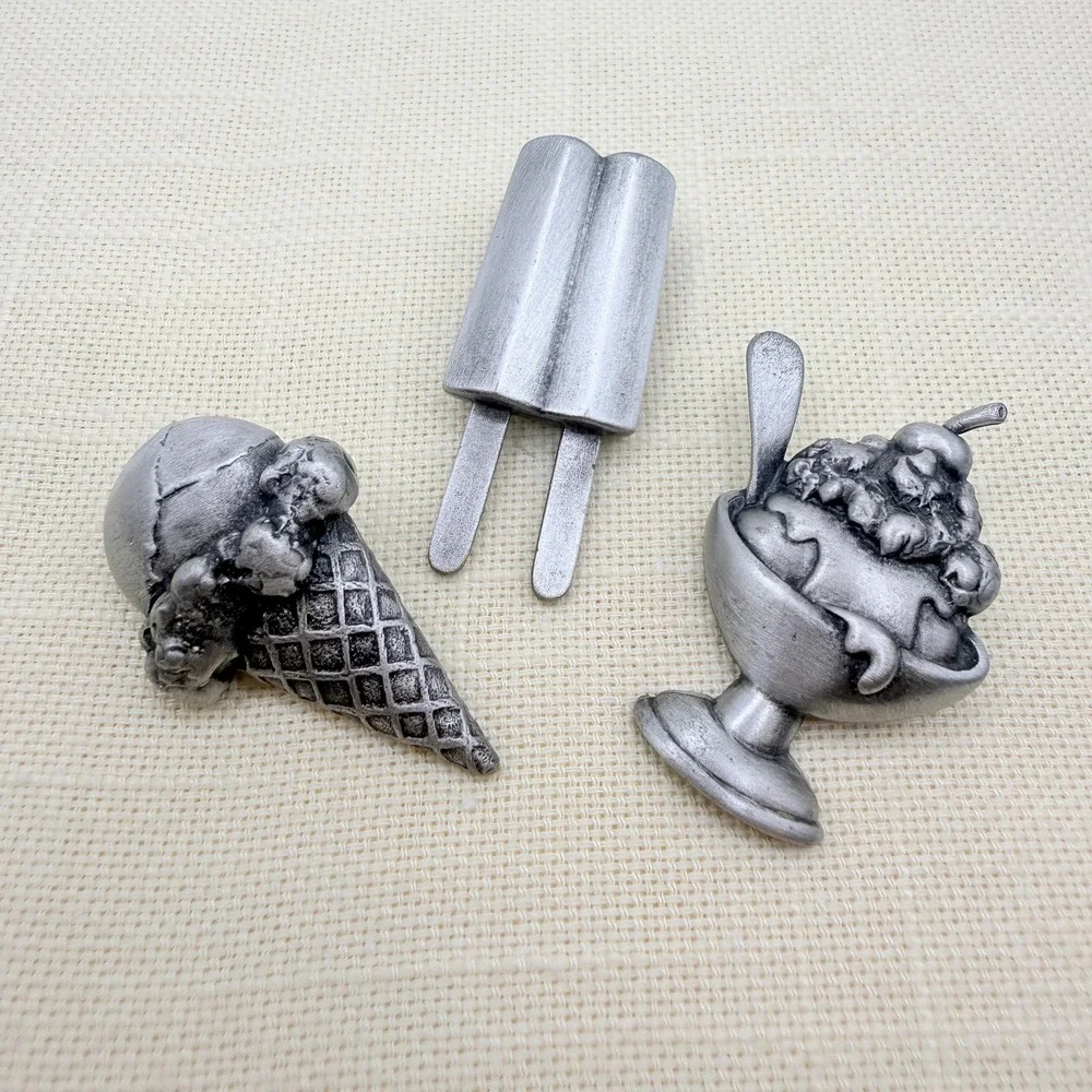 Vintage JJ Pewter Tone Ice Cream Cone Sundae Ice Pop Scatter Pin Set
